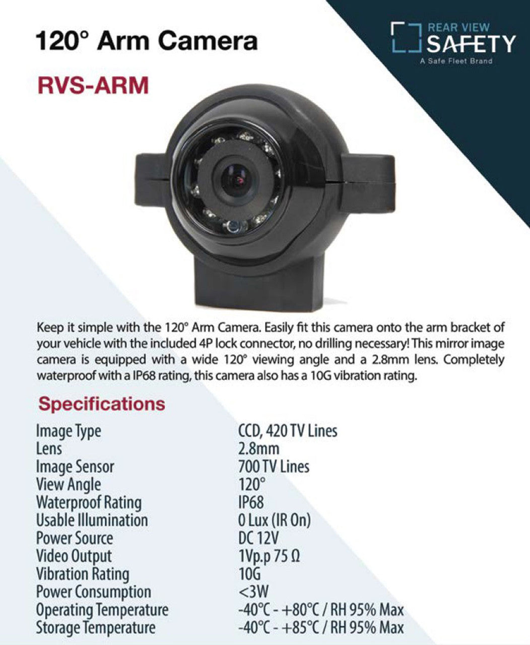 Caméra de recul à 120° de sécurité (RVS-ARM)