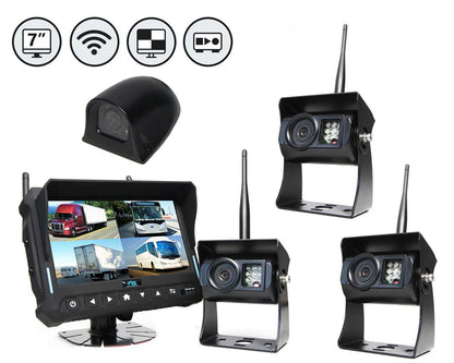 Rear View Safety Wireless Backup Camera System | 7&quot; Quad View Display with Built-in DVR