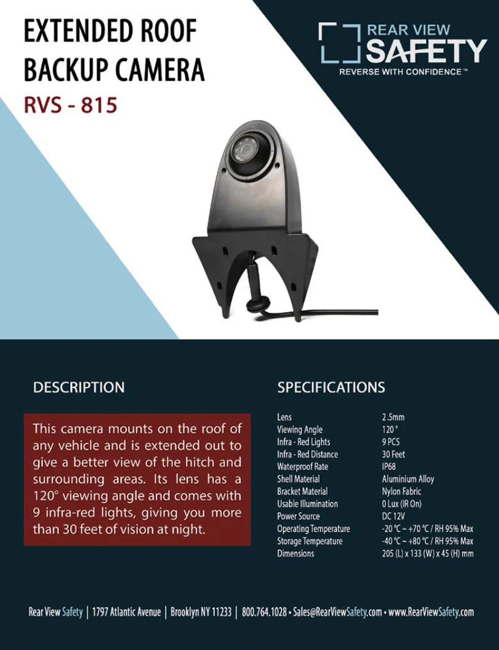 Caméra de recul de toit étendu de sécurité de vue arrière (RVS-815)