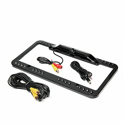 Rear View Safety License Plate Backup Camera w/24 IR, Cable, RCA Adapter (RVS-6380-C)