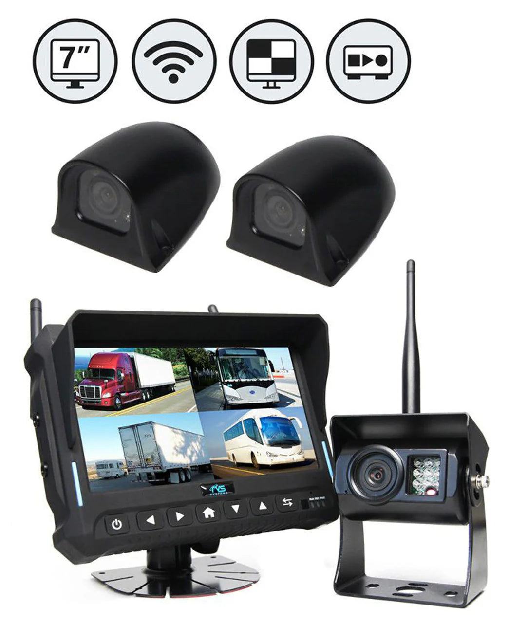 7" QV Monitor w/DVR, Both Side Cameras, Suction Cup