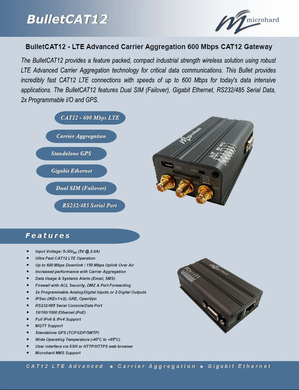 Microhard BULLETCAT12 ULTRAFAST CAT12 Cellular Modem/Gateway LTECAT12 – CMO