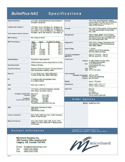 Microhard Bulletplus-NA2 - LTE 4g Dual SIM WiFi - Comprend un adaptateur secteur et 2 x ltet et 2X WiFi Antenne