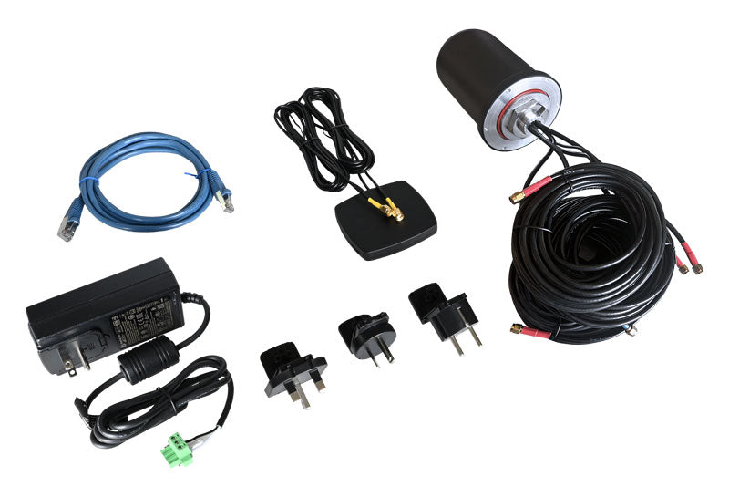 TX54-A156 5G accessory kit to aid in initial evaluation. Contains: AC/DC Power Supply, 12Vdc; US, EU, UK, AUS Plugs; Ethernet Cable; 5-in-1 Cellular Antenna 2G/3G/4G/5G MIMO 4x4 + GNSS, Dome, 5m cable; Antenna Wi-Fi 2.4/5.0GHz MIMO 2x2, Patch