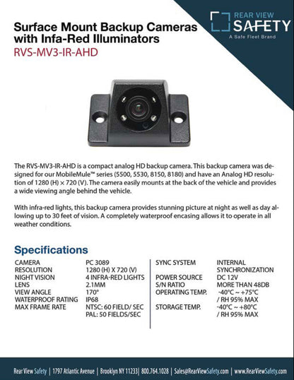 Analog HD Surface Mount Backup Camera with Infra-red Illuminators, 66&